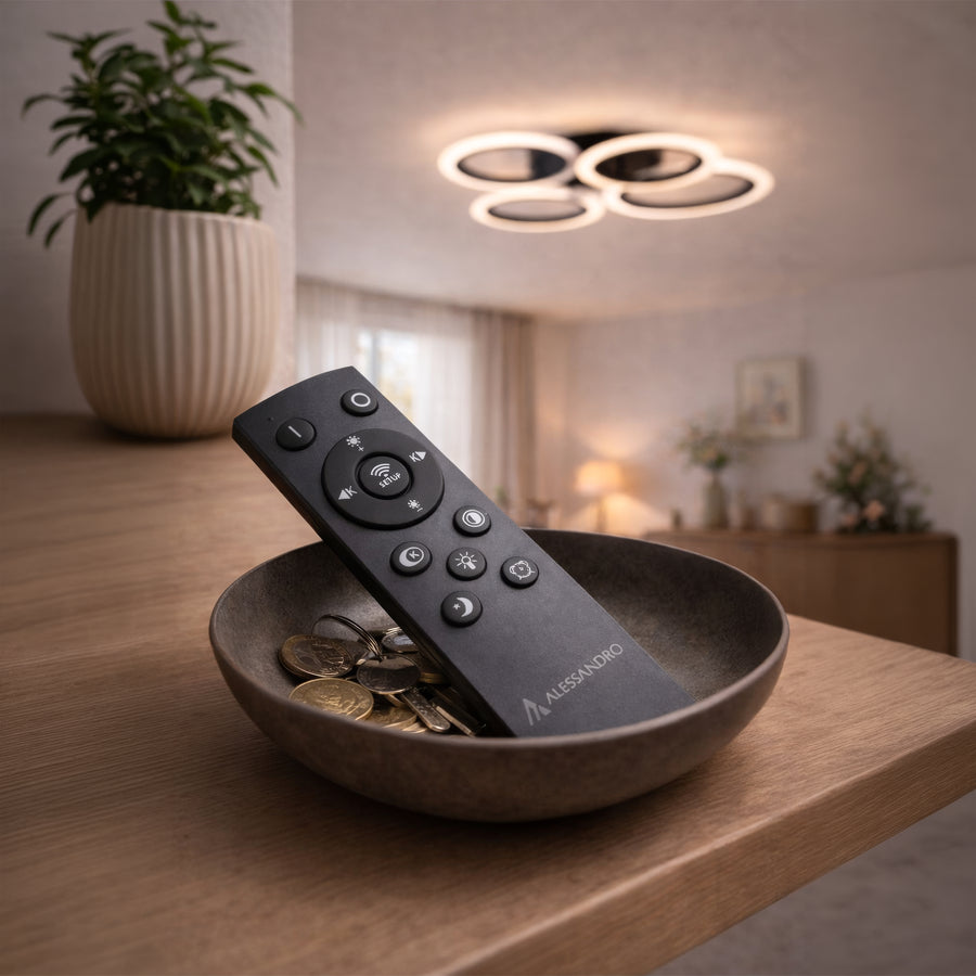 LED lustr s dálkovým ovládáním BETTY 44W, 4 kruhy, Studené/Teplé/Neutrální světlo, Stmívatelné, Černá