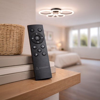 LED lustr s dálkovým ovládáním BETTY 82W, 6 kruhů, Studené/Teplé/Neutrální světlo, Stmívatelné, Černá