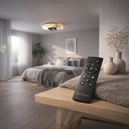 LED lustr s dálkovým ovládáním ALYONA 44W, Měsíc a hvězda, Studené/Teplé/Neutrální světlo, Stmívatelné, Černá