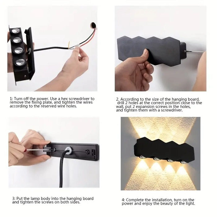 Venkovní a vnitřní nástěnné LED svítidlo, 4 zdroje x 1W, IP65, ABS, černá, 3000K