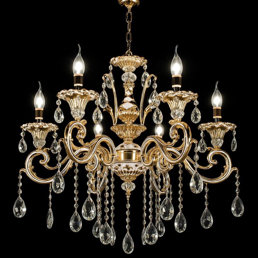 Crystal Chandier Luciano, 6*E14, Gold, Metal and Crystal