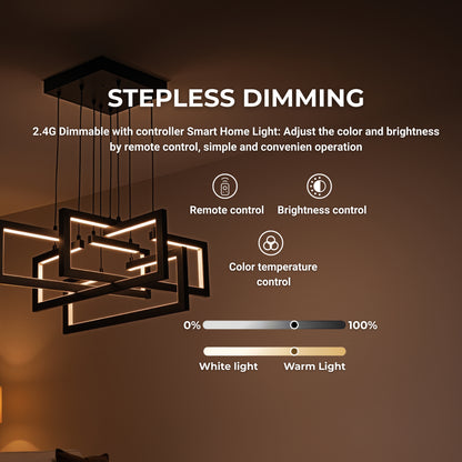 LED lustr s dálkovým ovládáním, Závěsný 96W, 4 prvky, Studené/Teplé/Neutrální světlo, Stmívatelné, Nastavitelná výška, Černá