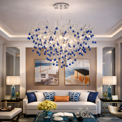 Křišťálový lustr CC335/600CH, 7x G9, chrom a modré krystaly, 60 cm, nastavitelná výška