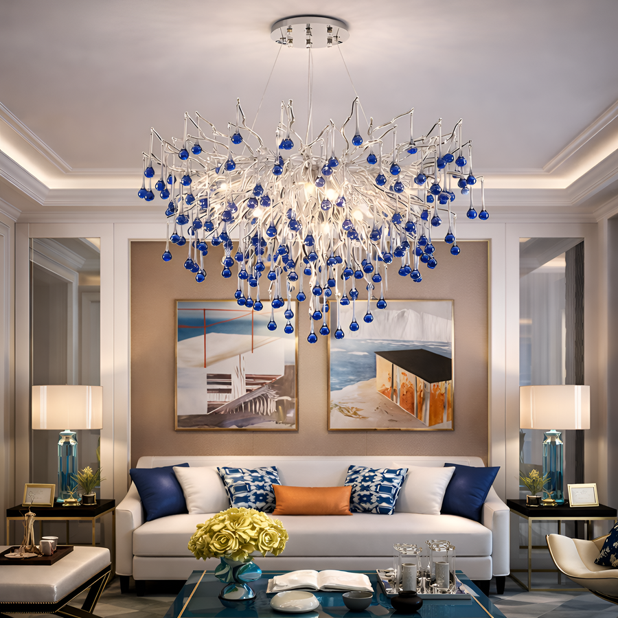 Křišťálový lustr CC335/600CH, 7x G9, chrom a modré krystaly, 60 cm, nastavitelná výška