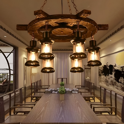 Vintage lustr LV592/6BK, 6xE27, Rustikální stodola, Struna a kov, 70 cm, Černá