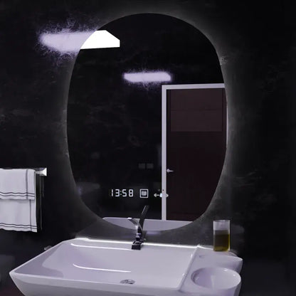 Oval LED Mirror 60x80cm Ranya Sensor Motionglow Marcello Dimable Clock Dezoring System