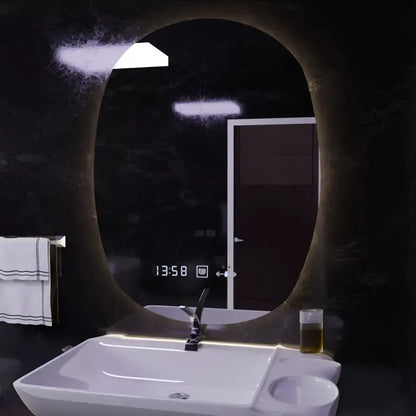 Oval LED Mirror 60x80cm Ranya Sensor Motionglow Marcello Dimable Clock Dezoring System