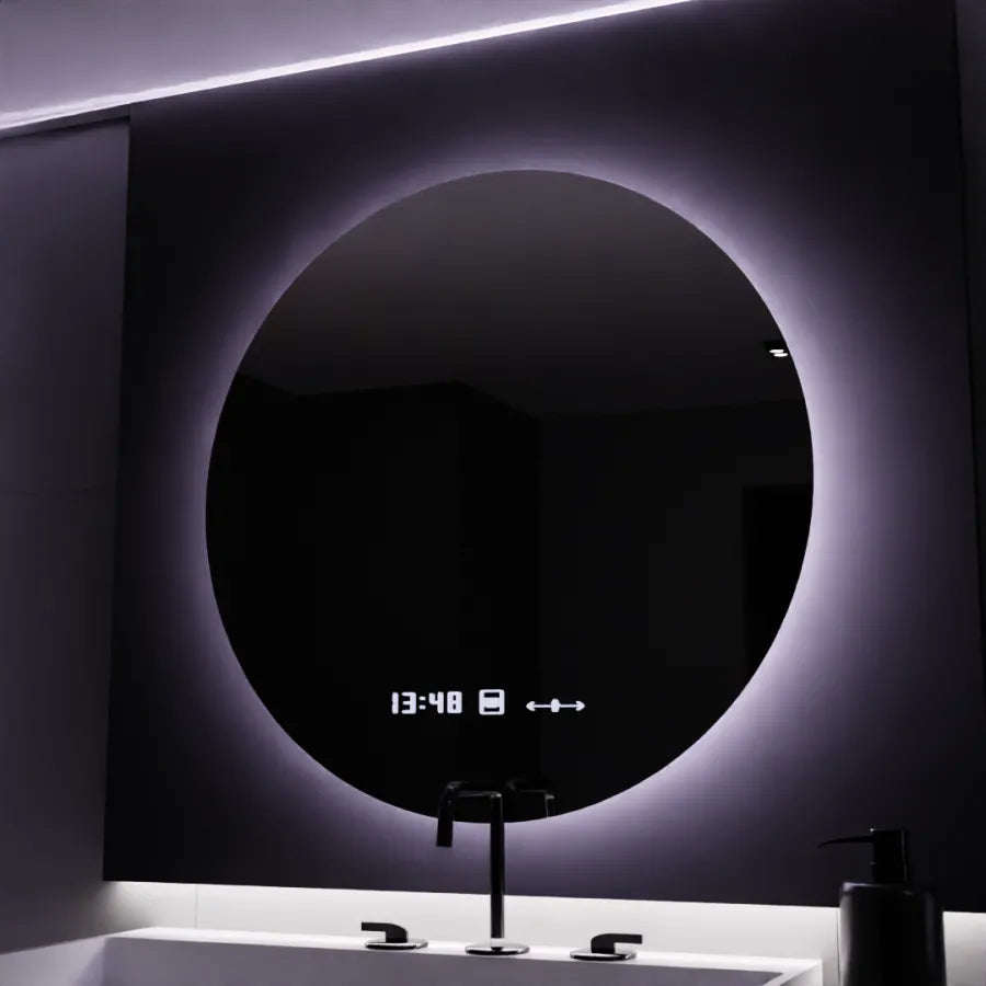 Kulaté LED zrcadlo, 80 cm, Serenite MotionGlow Marcello, Demister System, Hodiny & Teploměr, Stmívatelné