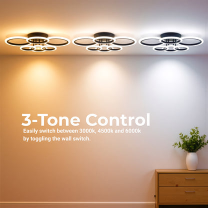 LED lustr s dálkovým ovládáním BETTY 82W, 6 kruhů, Studené/Teplé/Neutrální světlo, Stmívatelné, Černá