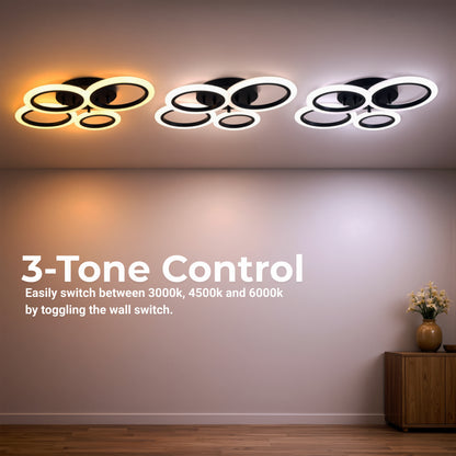 LED lustr s dálkovým ovládáním BETTY 44W, 4 kruhy, Studené/Teplé/Neutrální světlo, Stmívatelné, Černá