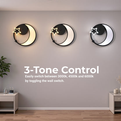 LED lustr s dálkovým ovládáním ALYONA 44W, Měsíc a hvězda, Studené/Teplé/Neutrální světlo, Stmívatelné, Černá