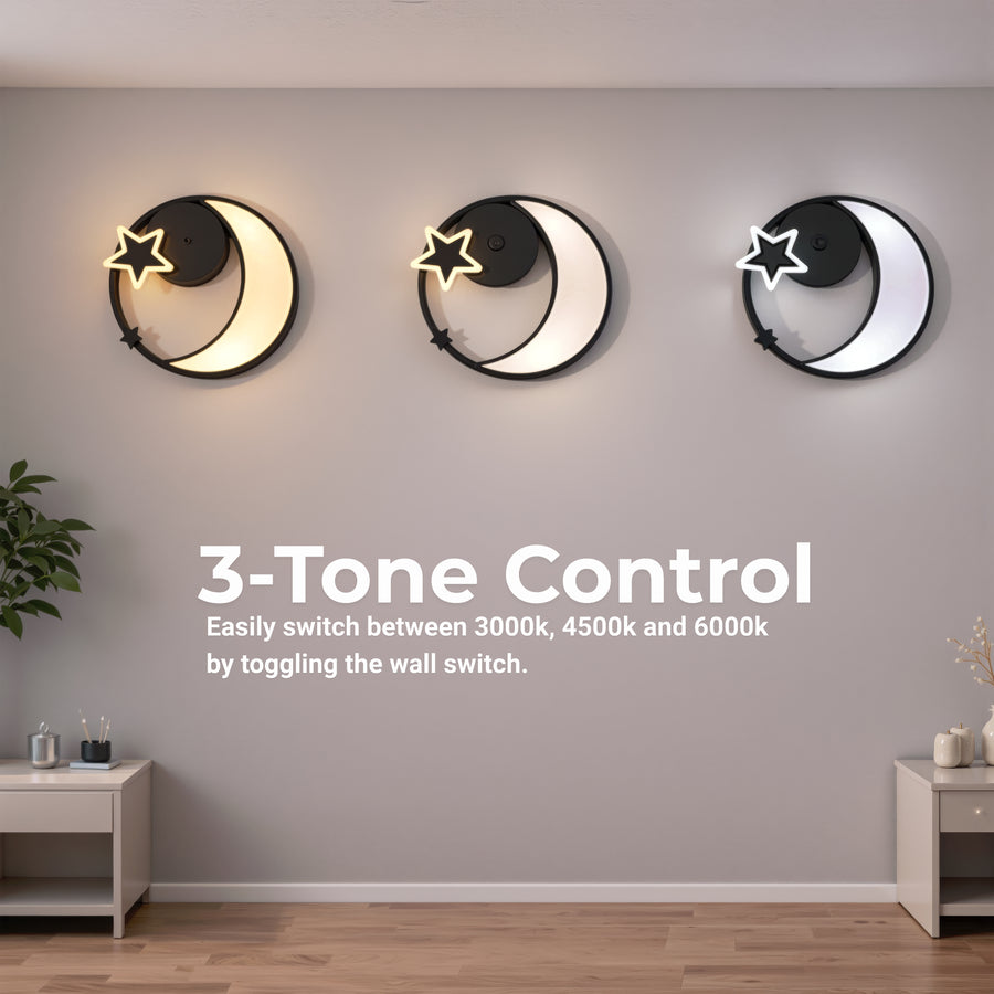 LED lustr s dálkovým ovládáním ALYONA 44W, Měsíc a hvězda, Studené/Teplé/Neutrální světlo, Stmívatelné, Černá