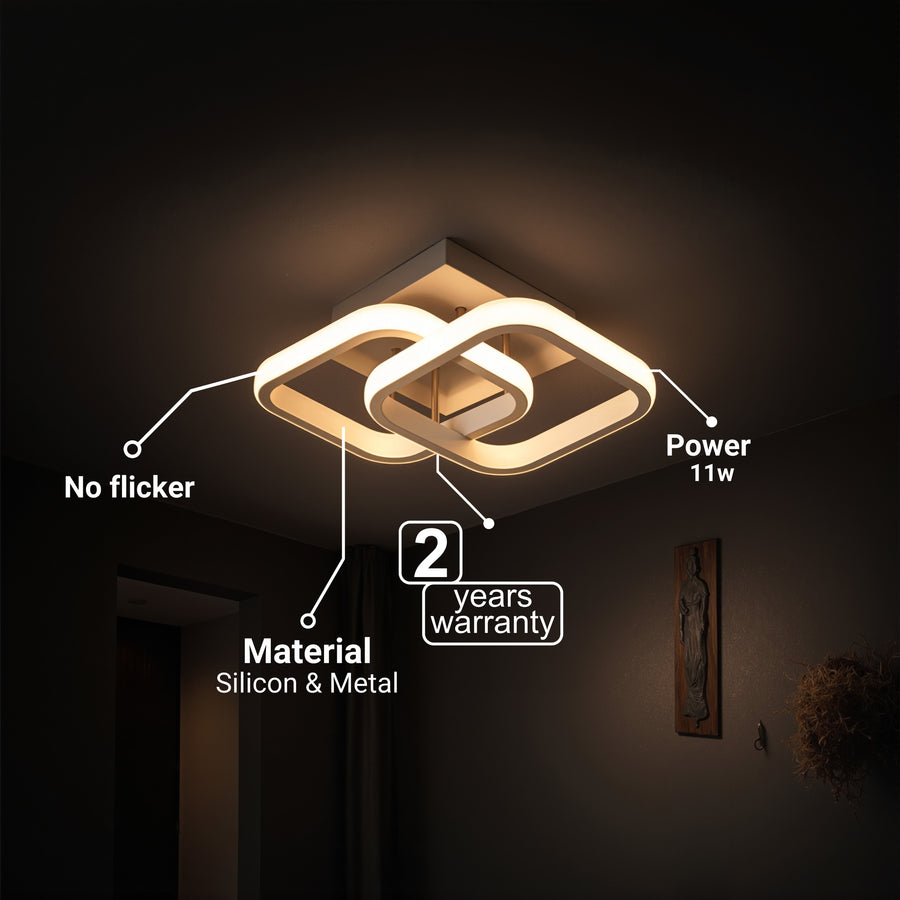 VERTEX Matrix LED lustr, překrývající se diamanty, kovové rámy, 11W, 2 diamanty, studené/teplé/neutrální světlo 3000K/4000K/6000K, bílá
