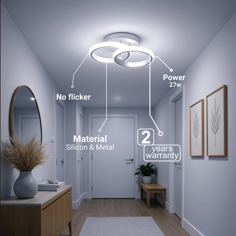 LED lustr VERTEX CIRCULA 21W, 2 kruhy, kovové rámy, studené/teplé/neutrální světlo, bílá