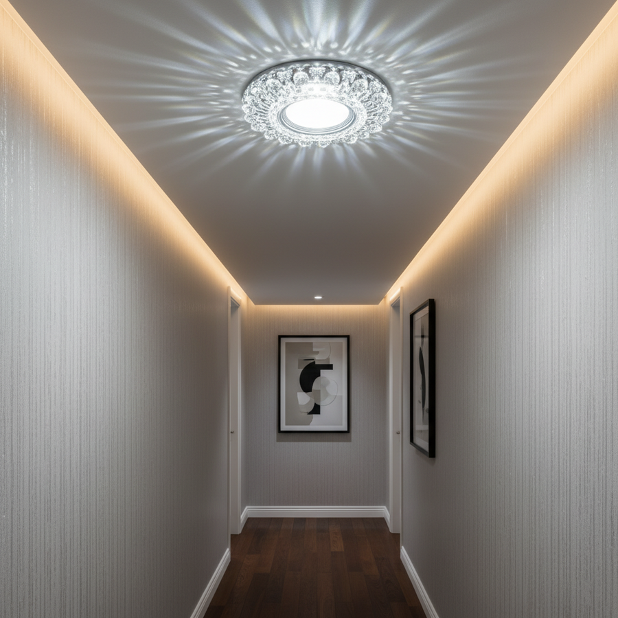 Spot LED ORBITA, 5W, Rotund, Lumina Rece + RGB, Alb, Rasina si Sticla