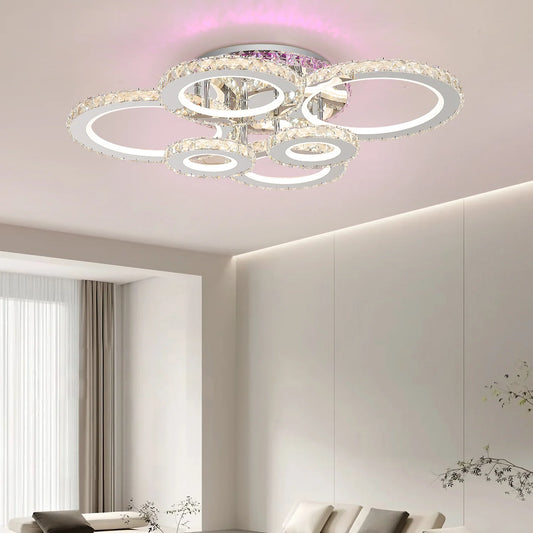 Lust LED NOVA Rondoda s krystaly, 6 světelných zdrojů, RGB, s dálkovým ovládáním, 152W, lesklý chrom
