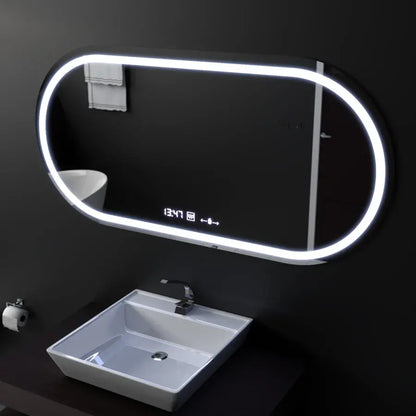 Oválný LED Mirror Altera Motionglow Sensor Marcello Dimable Hoding Clock Defrosting System