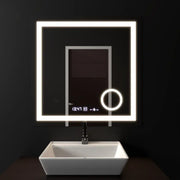 Obdélníkové LED zrcadlo, 60x60cm, Souverain MotionGlow Marcello, Demister System, Hodiny & Teploměr, Kosmetická lupa, Stmívatelné