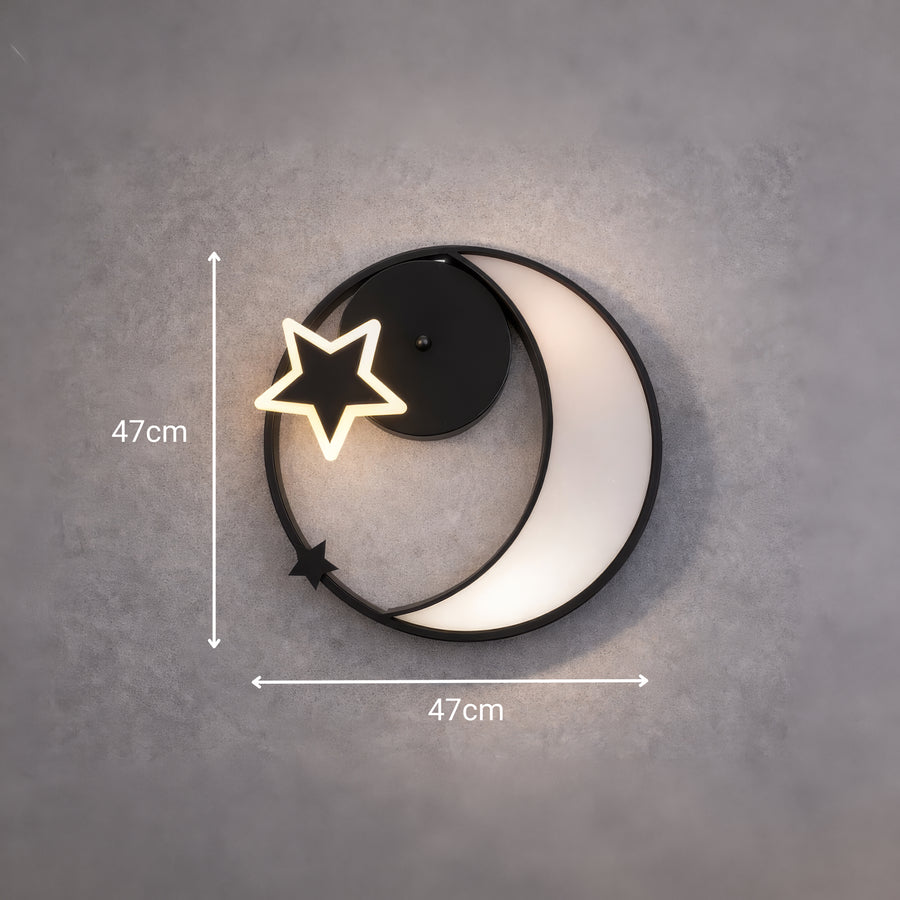 LED lustr s dálkovým ovládáním ALYONA 44W, Měsíc a hvězda, Studené/Teplé/Neutrální světlo, Stmívatelné, Černá