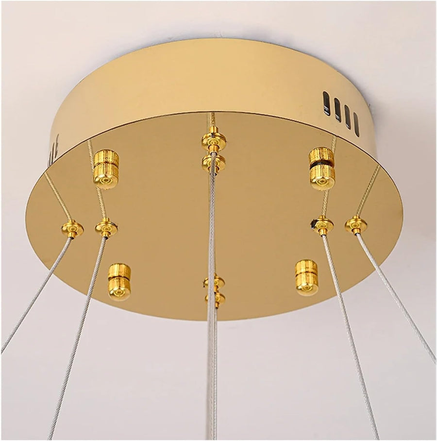 LED lustr s dálkovým ovládáním, LLC132/300+500GD, křišťál a kov, 48W, 2 kruhy, stmívatelný, nastavitelná výška, studené/teplé/neutrální světlo 3000K/4000K/6000K, luxusní osvětlení,