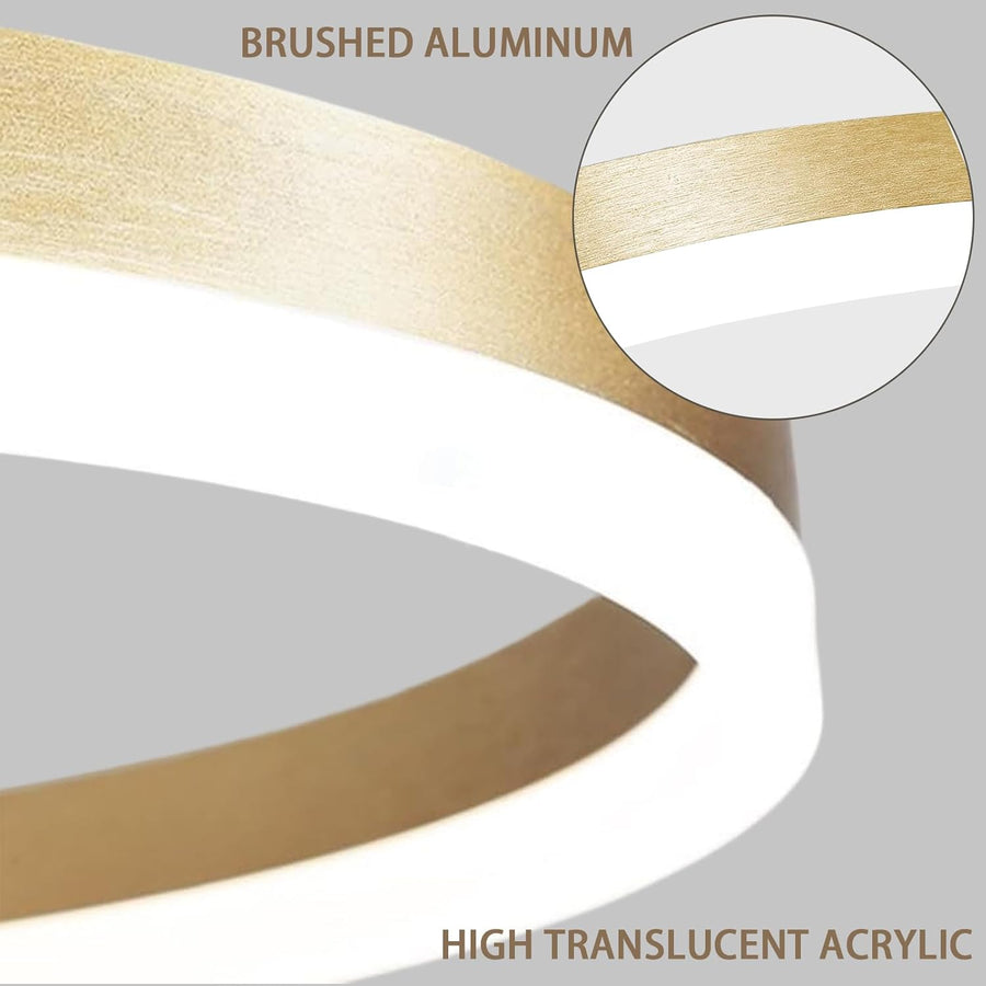 Závěsný LED lustr, ANINA, 34W, 1 kruh, Průměr 49 cm, Studené/Teplé/Neutrální světlo 3000K/4000K/6000K, Stmívatelné, Lesklá zlatá bílá, Nastavitelná výška, Kov a Akryl