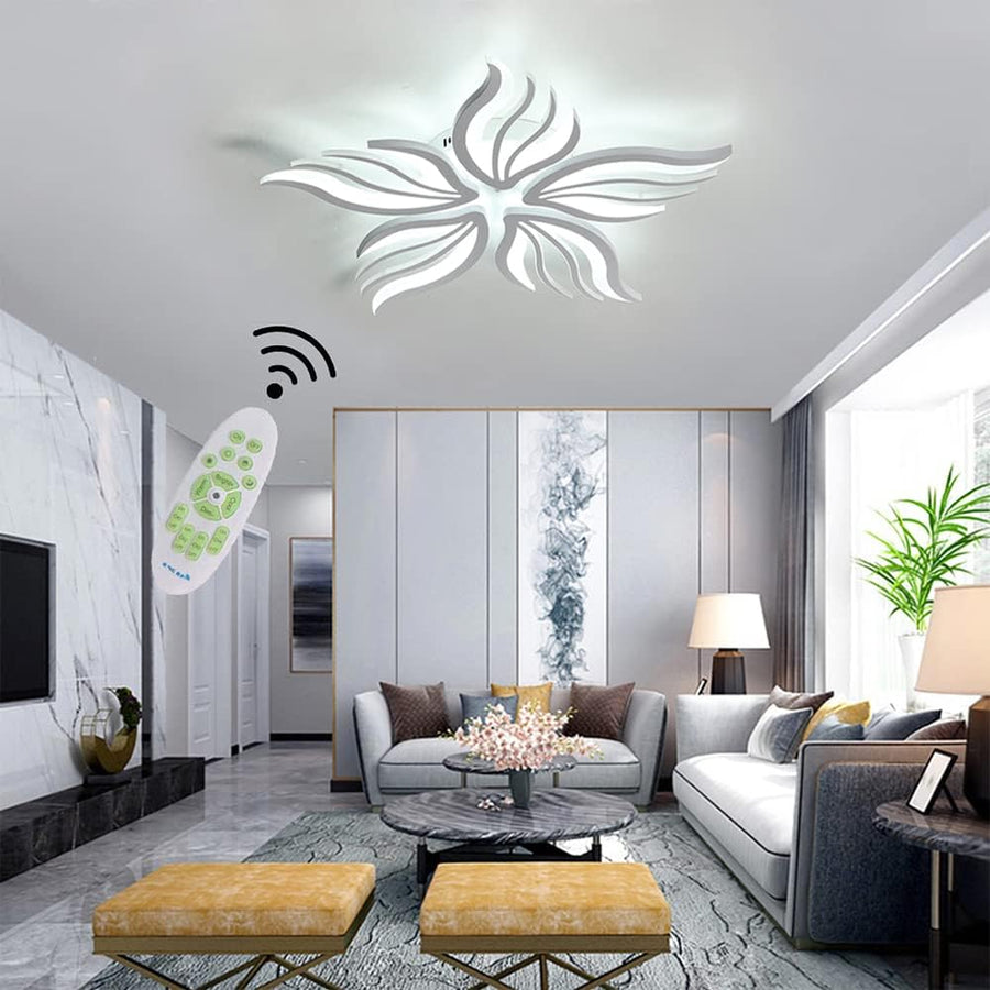 LED lustr s dálkovým ovládáním SAKURA 60W, 5 okvětních lístků, Studené/Teplé/Neutrální světlo, Stmívatelné, Bílá