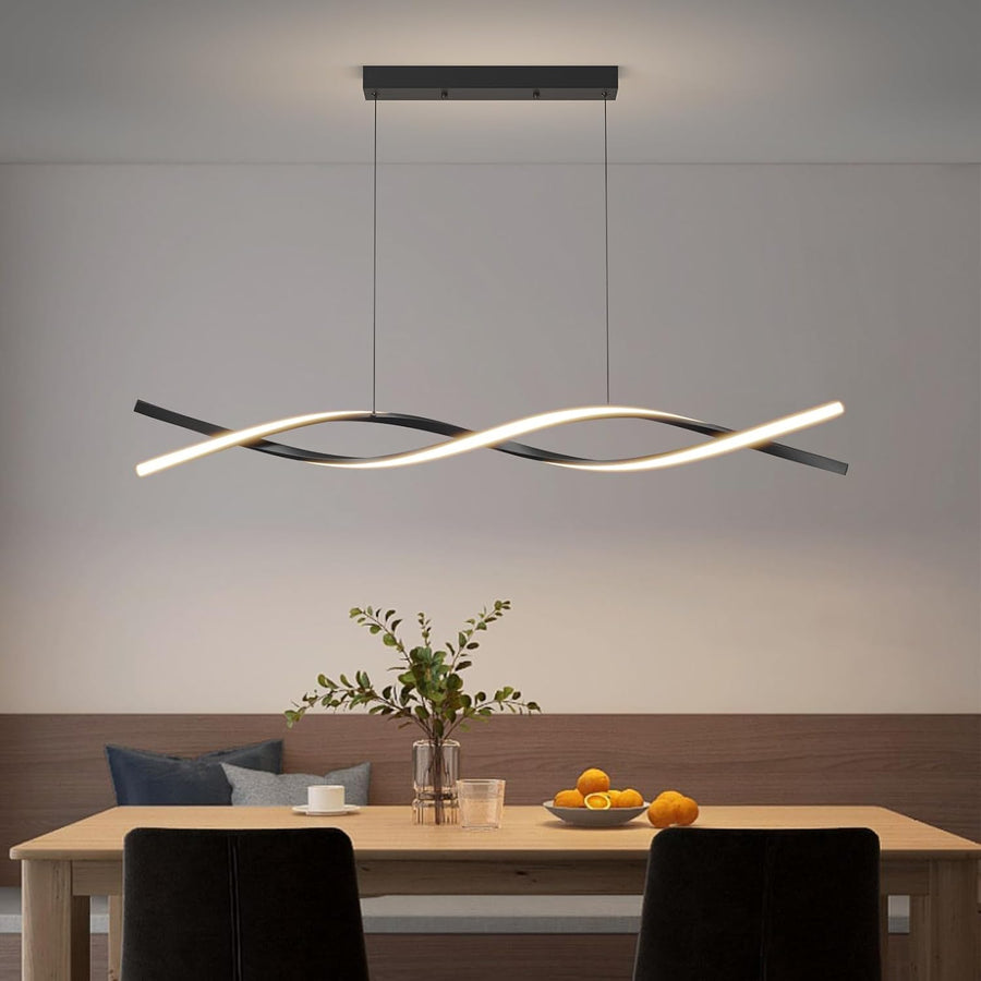 Závěsný LED lustr s dálkovým ovládáním, FLUX, 27W, 115cm, studené/teplé/neutrální světlo 3000K/4000K/6000K, stmívatelný, černý, nastavitelná výška, kov a silikon
