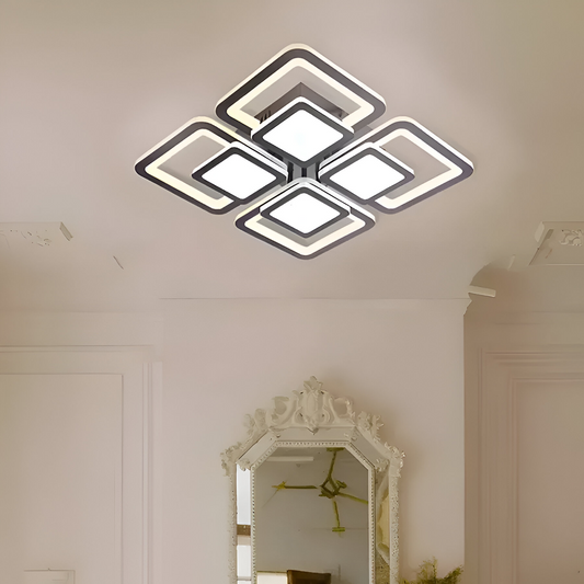 LED CHANDIER se sezamovým dálkovým ovládáním, 77W, 4 čtverce, studené/horké/neutrální světlo, nestabilní, černé