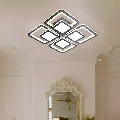 LED CHANDIER se sezamovým dálkovým ovládáním, 77W, 4 čtverce, studené/horké/neutrální světlo, nestabilní, černé
