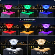 LED solární lampa pro venkovní sloup SOLEO, 8W, teplé/studené/neutrální světlo + RGB, čtvercový tvar, hliník, černá, stmívatelné