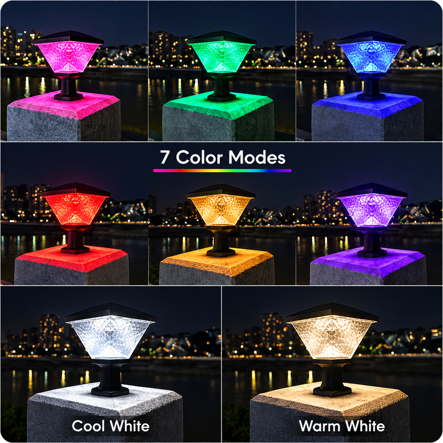 LED solární lampa pro venkovní sloup SOLEO, 8W, teplé/studené/neutrální světlo + RGB, čtvercový tvar, hliník, černá, stmívatelné