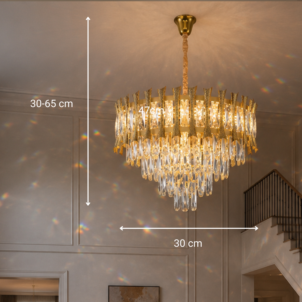Křišťálový lustr HAMPTON Petito 3xE14, průměr 30 cm, lesklé zlato, nastavitelná výška Křišťálový lustr Výchozí název Alessandro Design