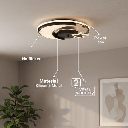 LED lustr s dálkovým ovládáním ALYONA 44W, Měsíc a hvězda, Studené/Teplé/Neutrální světlo, Stmívatelné, Černá