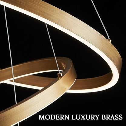 Závěsný LED lustr, ANINA, 34W, 1 kruh, Průměr 49 cm, Studené/Teplé/Neutrální světlo 3000K/4000K/6000K, Stmívatelné, Lesklá zlatá bílá, Nastavitelná výška, Kov a Akryl