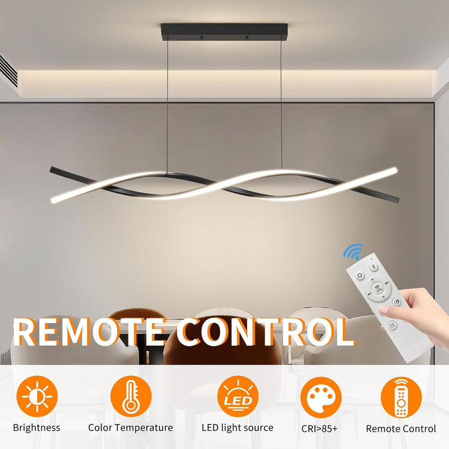 Závěsný LED lustr s dálkovým ovládáním, FLUX, 27W, 115cm, studené/teplé/neutrální světlo 3000K/4000K/6000K, stmívatelný, černý, nastavitelná výška, kov a silikon