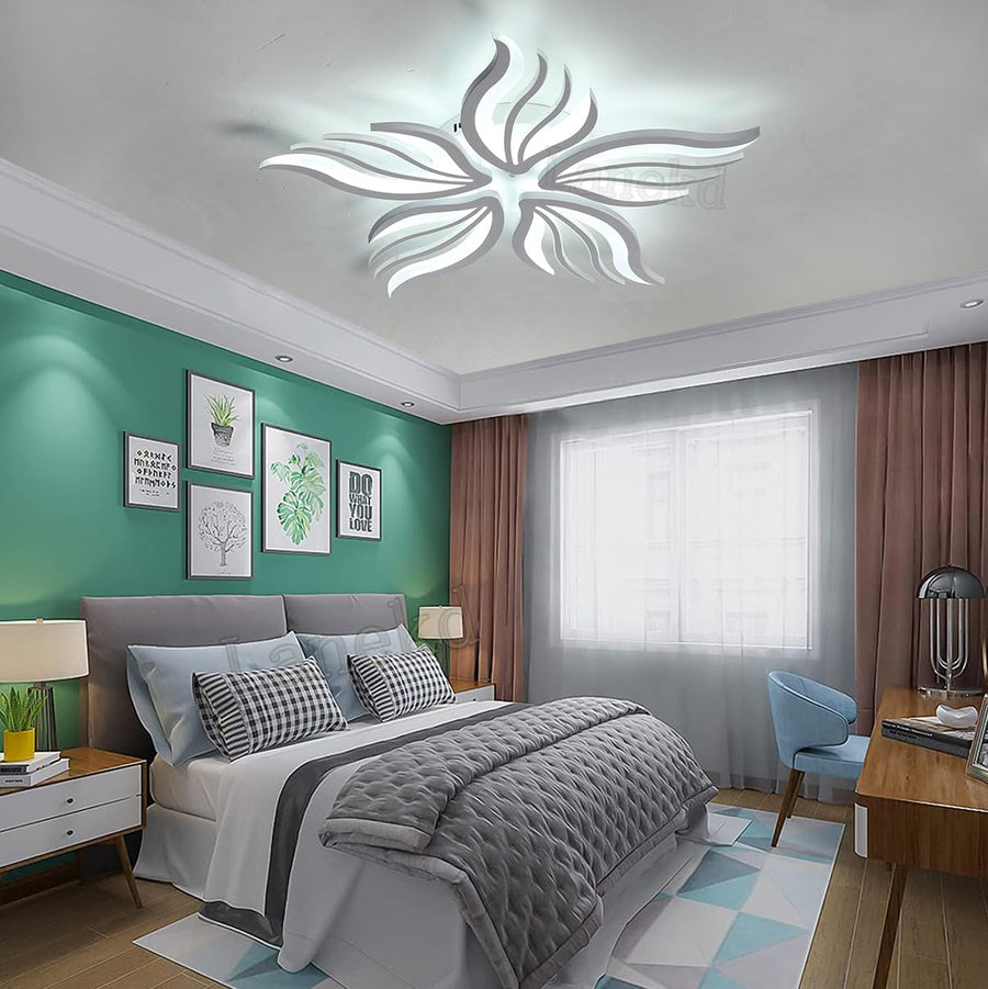 LED lustr s dálkovým ovládáním SAKURA 60W, 5 okvětních lístků, Studené/Teplé/Neutrální světlo, Stmívatelné, Bílá