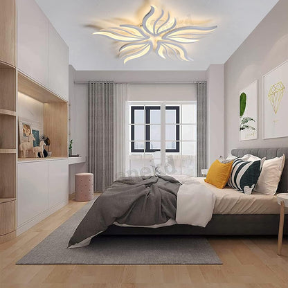 LED lustr s dálkovým ovládáním SAKURA 60W, 5 okvětních lístků, Studené/Teplé/Neutrální světlo, Stmívatelné, Bílá