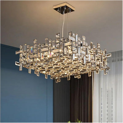 Křišťálový lustr RZ-2/500x500GD, 10xE14, Průměr 50cm, Nastavitelná výška, Lesklý zlatý, Nastavitelná výška, Elegantní design