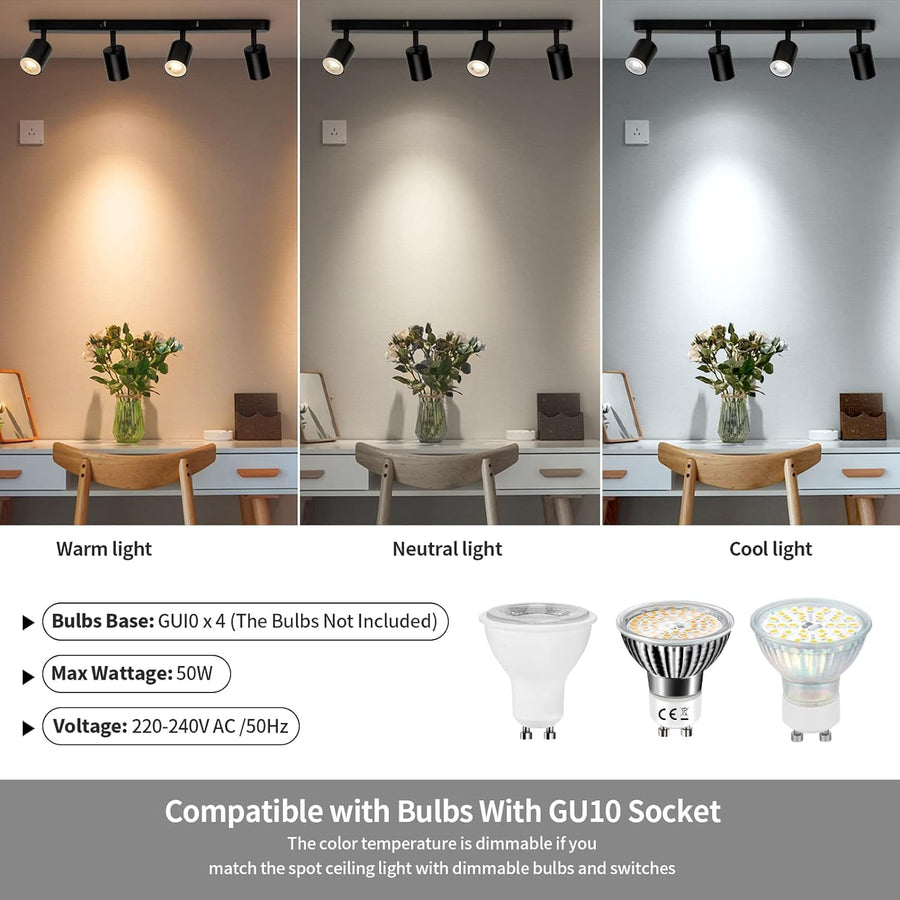 Moderní klasický lustr, LC500/4BK s lineárním projektorem, 4XGU10, kov, černý