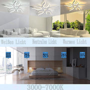 LED lustr s dálkovým ovládáním SAKURA 60W, 5 okvětních lístků, Studené/Teplé/Neutrální světlo, Stmívatelné, Bílá