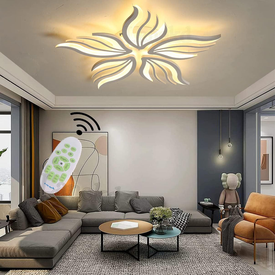 LED lustr s dálkovým ovládáním SAKURA 60W, 5 okvětních lístků, Studené/Teplé/Neutrální světlo, Stmívatelné, Bílá