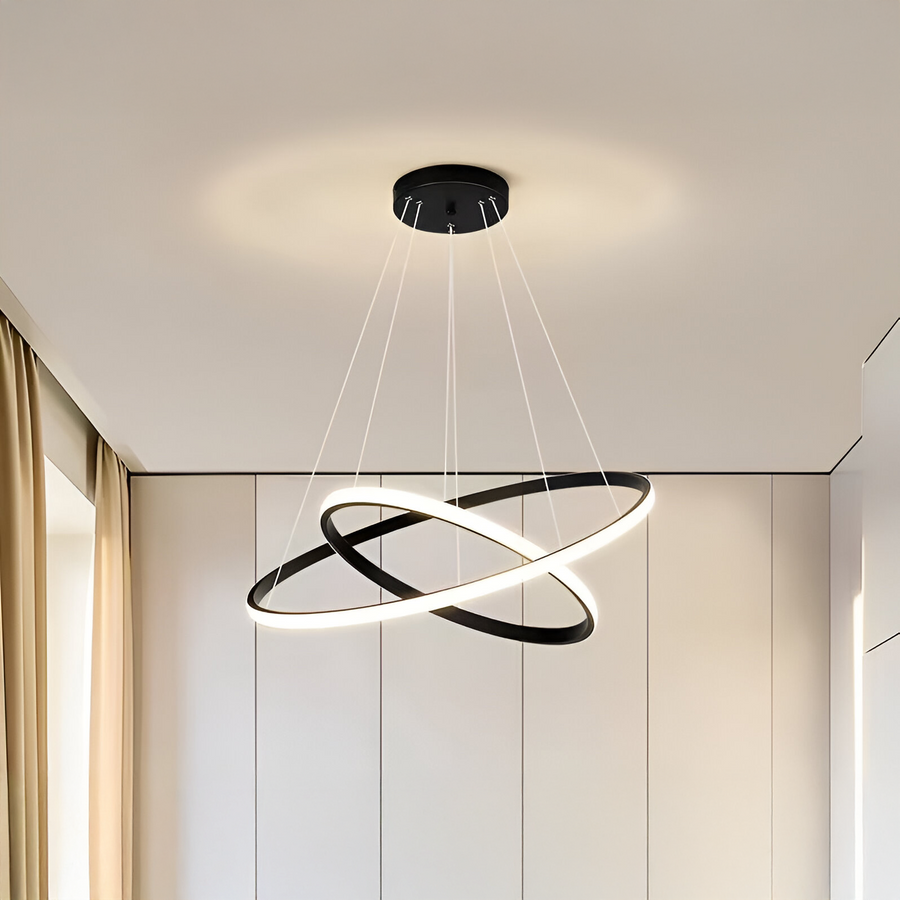 LED lustr s dálkovým ovládáním Ricci, 25W, 2 kruhy, chladné/horké/neutrální světlo, nestabilní, černé