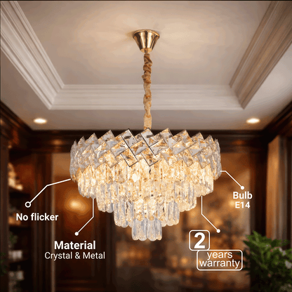 Křišťálový lustr WINDSOR Eleganza 8x E14, průměr 39 cm, lesklé zlato, nastavitelná výška, kov a křišťál