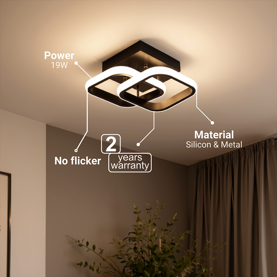 VERTEX Matrix LED lustr překrývající kosočtverce, kovové rámy, 24W, 2 kosočtverce, studené/teplé/neutrální světlo 3000K/4000K/6000K, černá, kov a silikon