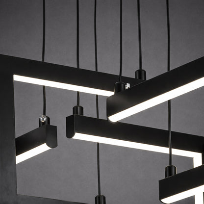 LED lustr s dálkovým ovládáním, Závěsný 96W, 4 prvky, Studené/Teplé/Neutrální světlo, Stmívatelné, Nastavitelná výška, Černá