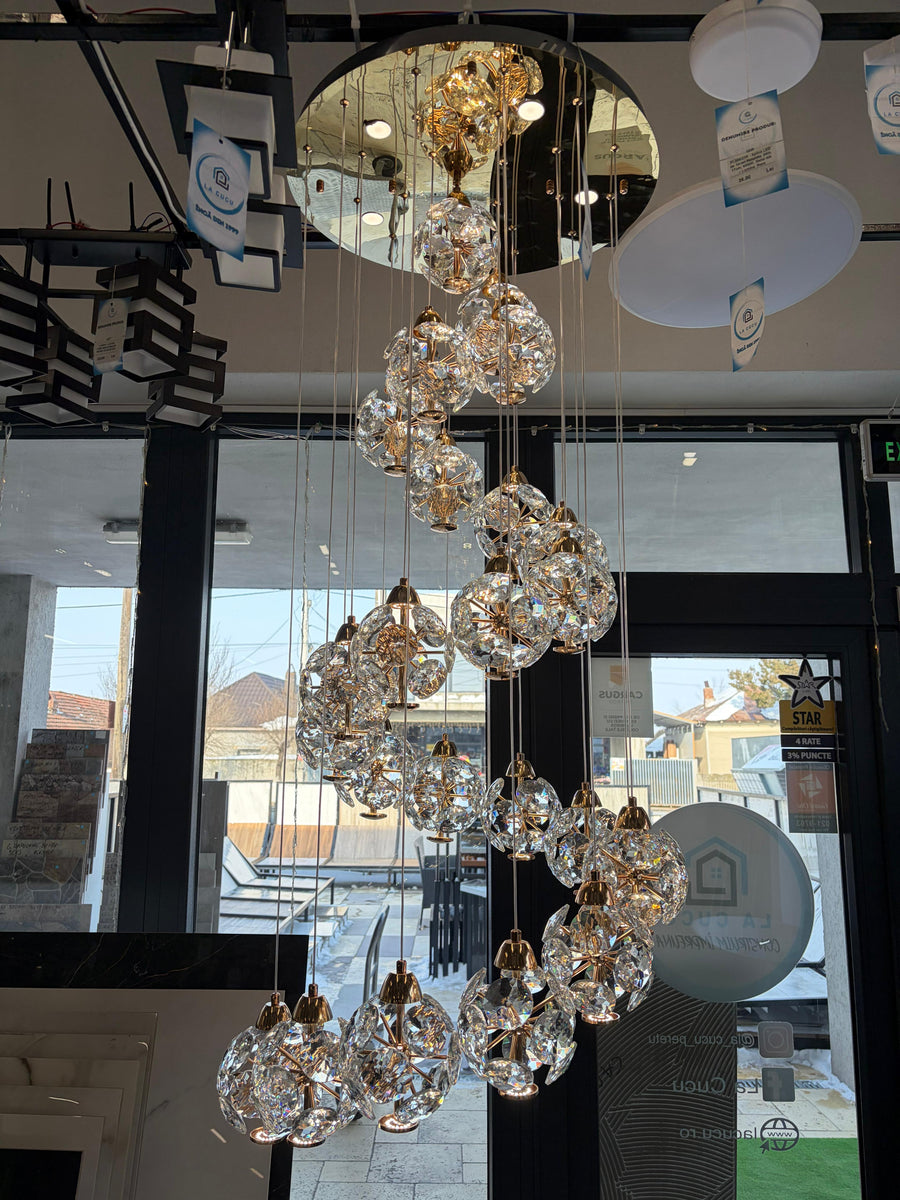 Křišťálový LED lustr KILKENNY Culmino, 144W, neutrální světlo, průměr 60cm, zlatý