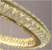 LED lustr s dálkovým ovládáním, LLC132/300+500GD, křišťál a kov, 48W, 2 kruhy, stmívatelný, nastavitelná výška, studené/teplé/neutrální světlo 3000K/4000K/6000K, luxusní osvětlení,