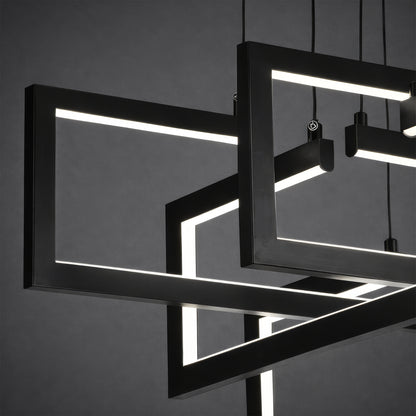 LED lustr s dálkovým ovládáním, Závěsný 96W, 4 prvky, Studené/Teplé/Neutrální světlo, Stmívatelné, Nastavitelná výška, Černá