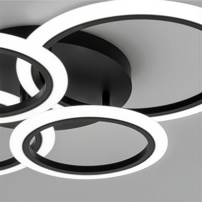LED lustr s dálkovým ovládáním BETTY 44W, 4 kruhy, Studené/Teplé/Neutrální světlo, Stmívatelné, Černá