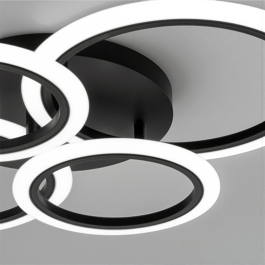 LED lustr s dálkovým ovládáním BETTY 44W, 4 kruhy, Studené/Teplé/Neutrální světlo, Stmívatelné, Černá
